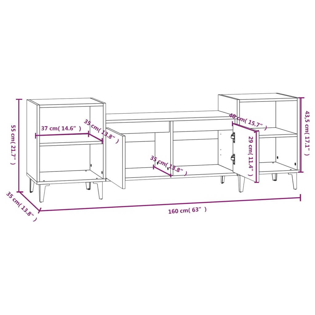 Mobile TV Grigio Sonoma 160x35x55 cm in Legno Multistrato