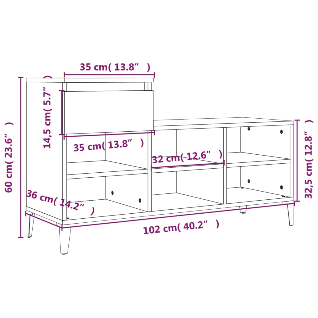 Scarpiera Grigio Cemento 102x36x60 cm in Legno Multistrato