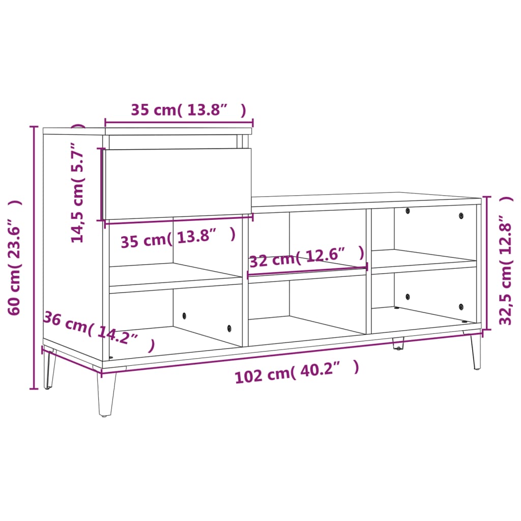 Scarpiera Grigio Sonoma 102x36x60 cm in Legno Multistrato