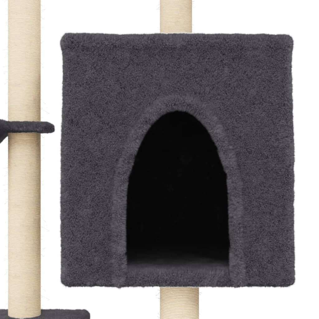 Albero per Gatti con Tiragraffi in Sisal Grigio Scuro 117 cm