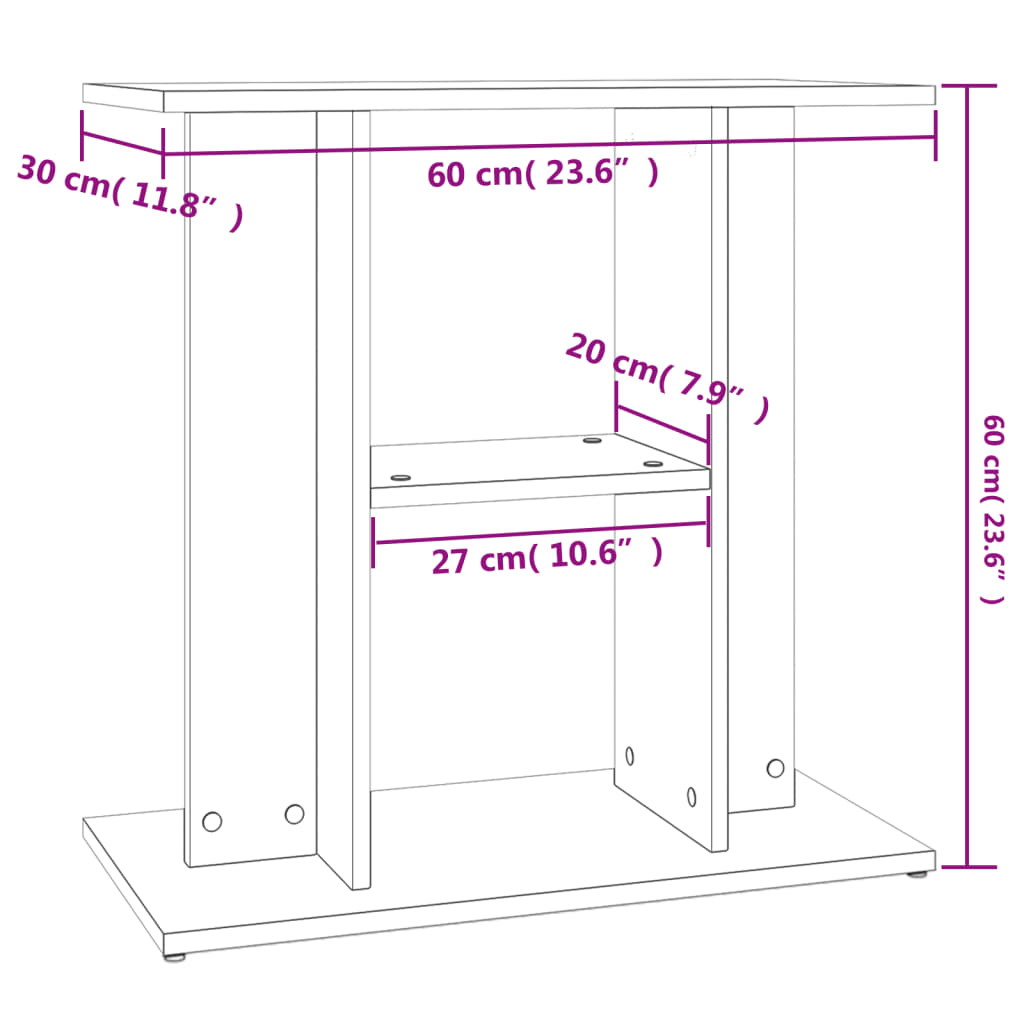Supporto per acquario in cemento grigio 60x30x60 cm in legno ingegnerizzato