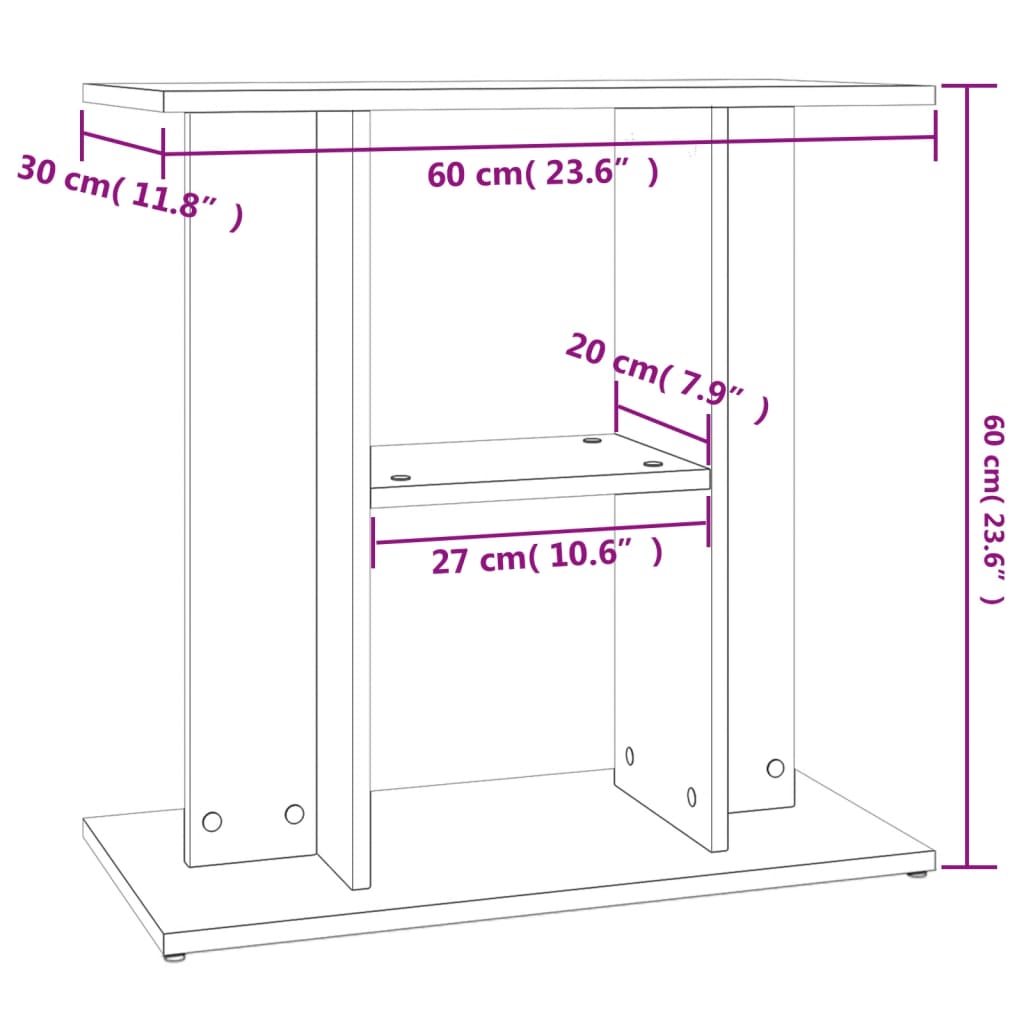 Supporto per acquario in rovere affumicato 60x30x60 cm in legno ingegnerizzato