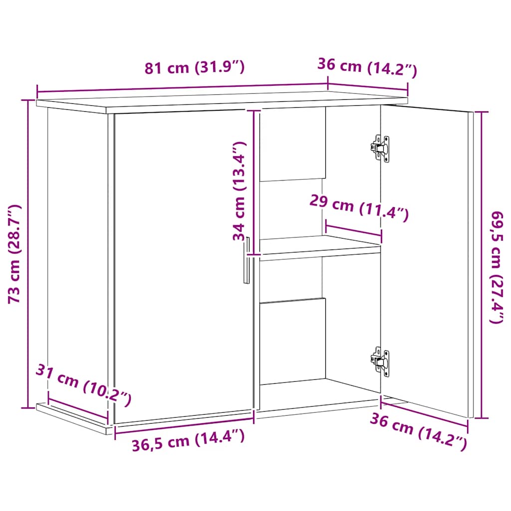 Supporto per Acquario Bianco 81x36x73 cm in Legno Multistrato