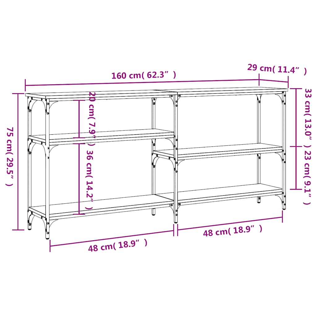 Tavolo Consolle Grigio Sonoma 160x29x75 cm in Legno Multistrato