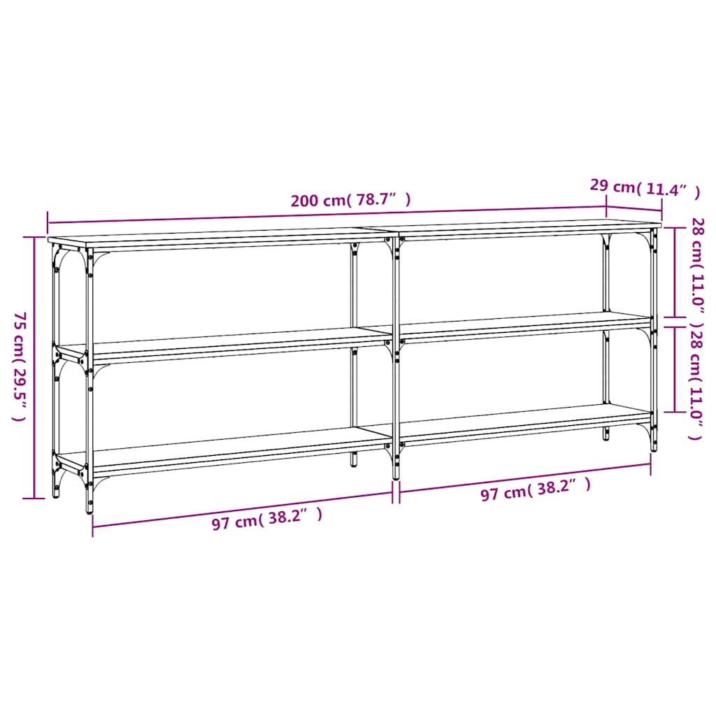 Tavolo Consolle Grigio Sonoma 200x29x75 cm in Legno Multistrato