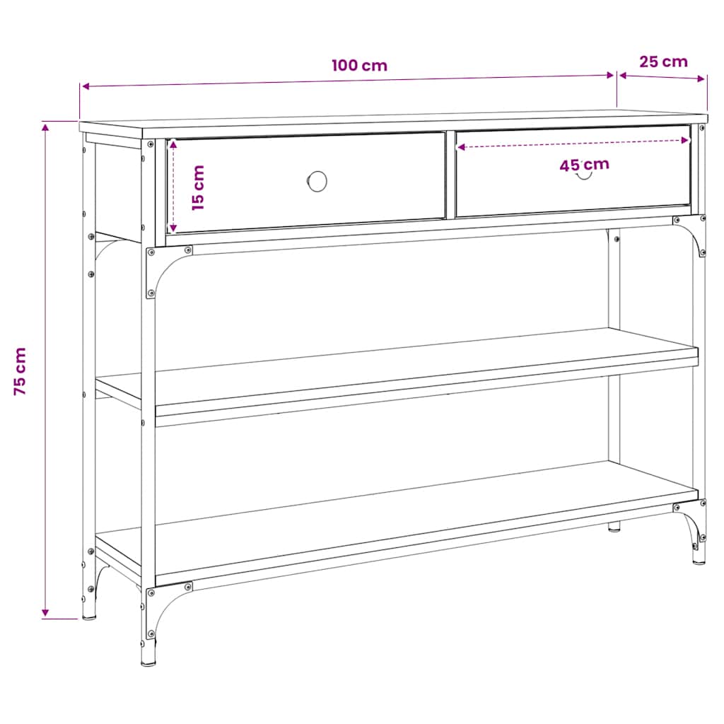 Tavolo Consolle Rovere Sonoma 100x25x75 cm in Legno Multistrato