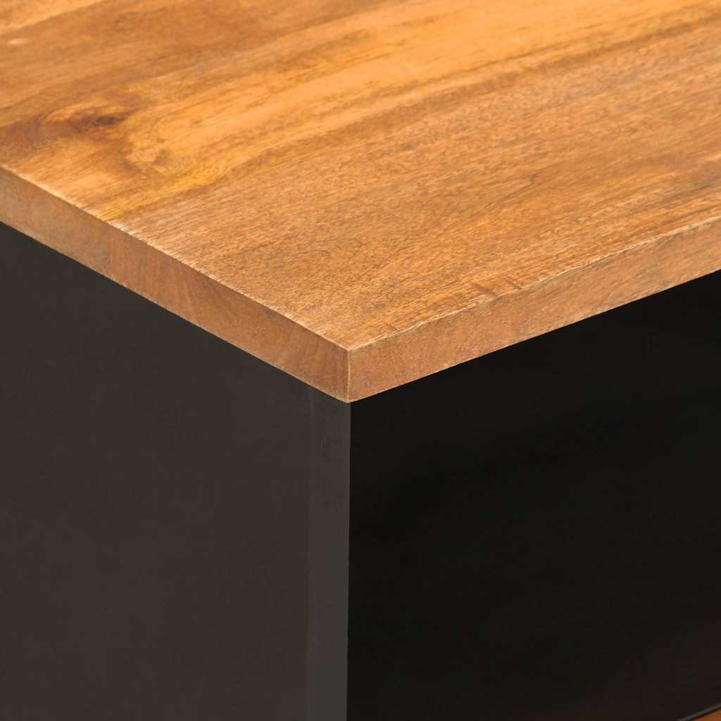 Comodini 2 pz Marrone e Nero in Legno Massello di Mango