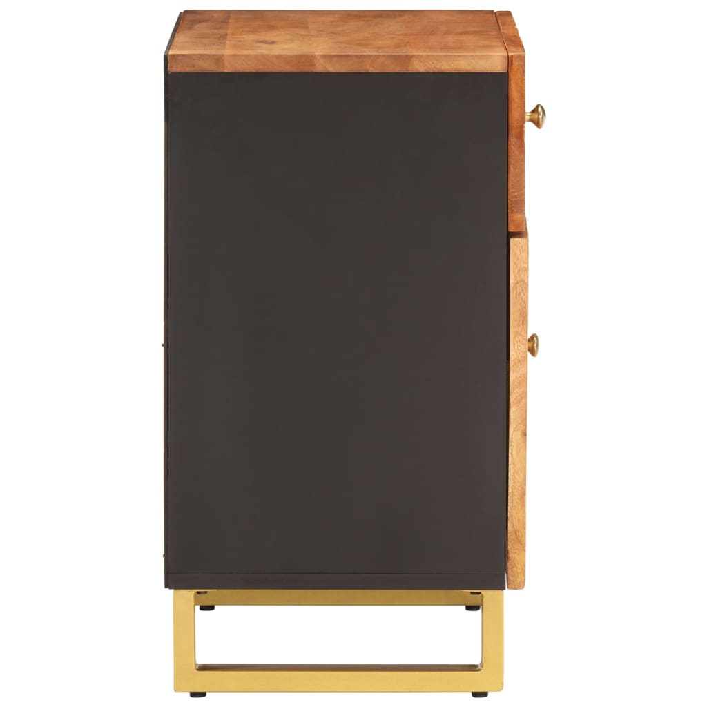 Comodino Marrone Nero 50x33x60 cm in Legno Massello di Mango