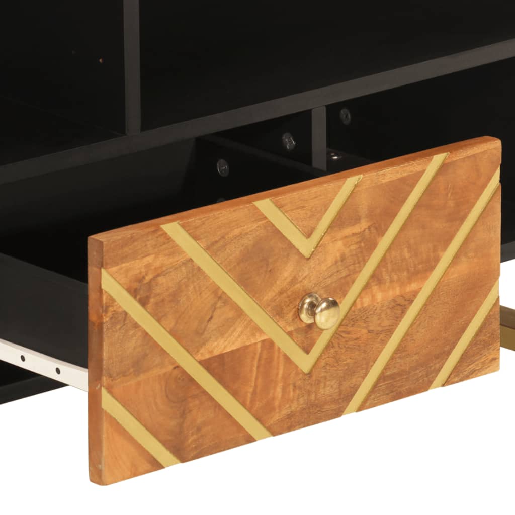 Mobile Porta TV Marrone e Nero 100x33,5x46 cm in Legno di Mango