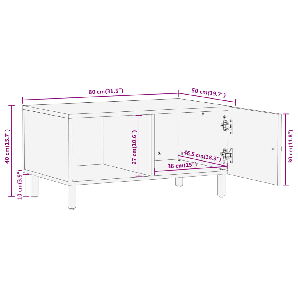 Tavolino da Salotto 80x50x40 cm Legno Massello di Mango