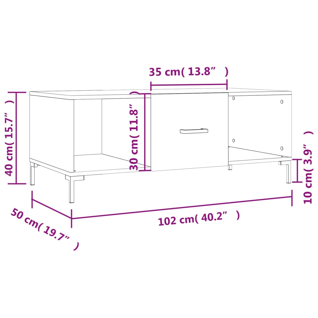 Tavolino da Salotto Rovere Sonoma 102x50x40cm Legno Multistrato