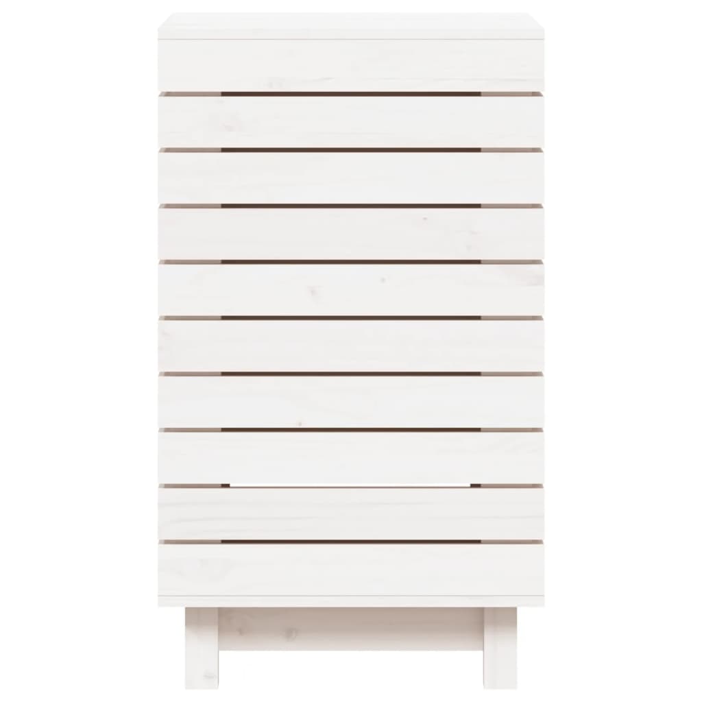 Cesto per Bucato Bianco 44x44x76 cm Legno Massello Pino