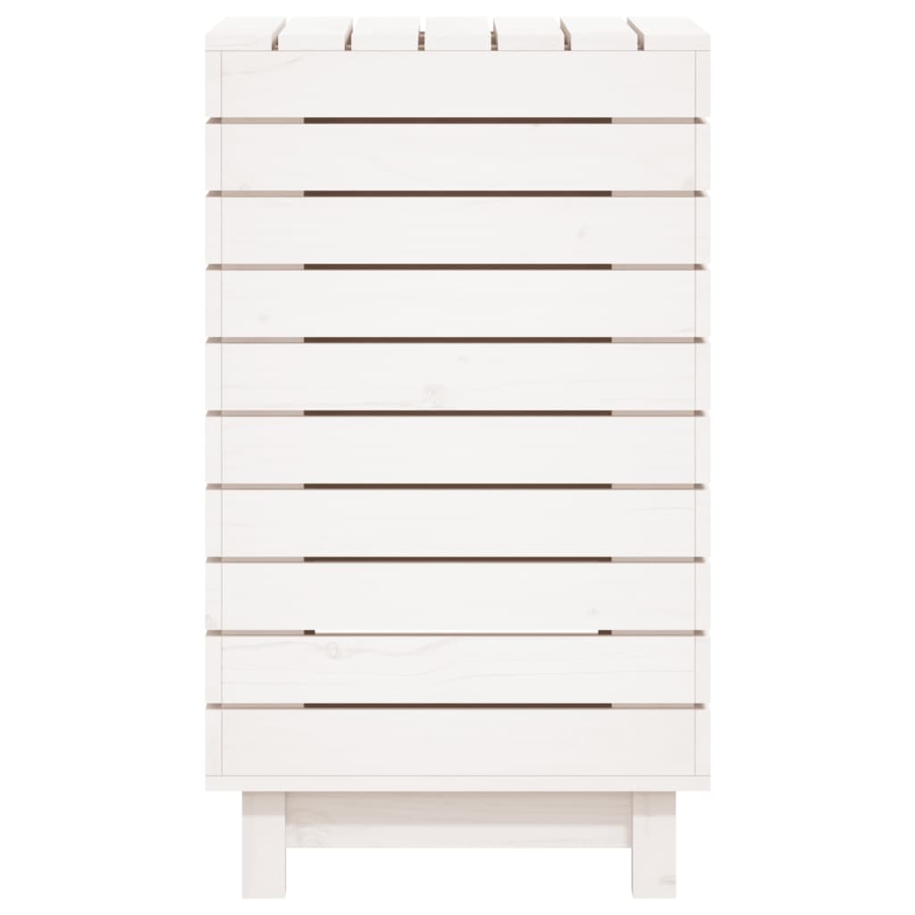 Cesto per Bucato Bianco 44x44x76 cm Legno Massello Pino