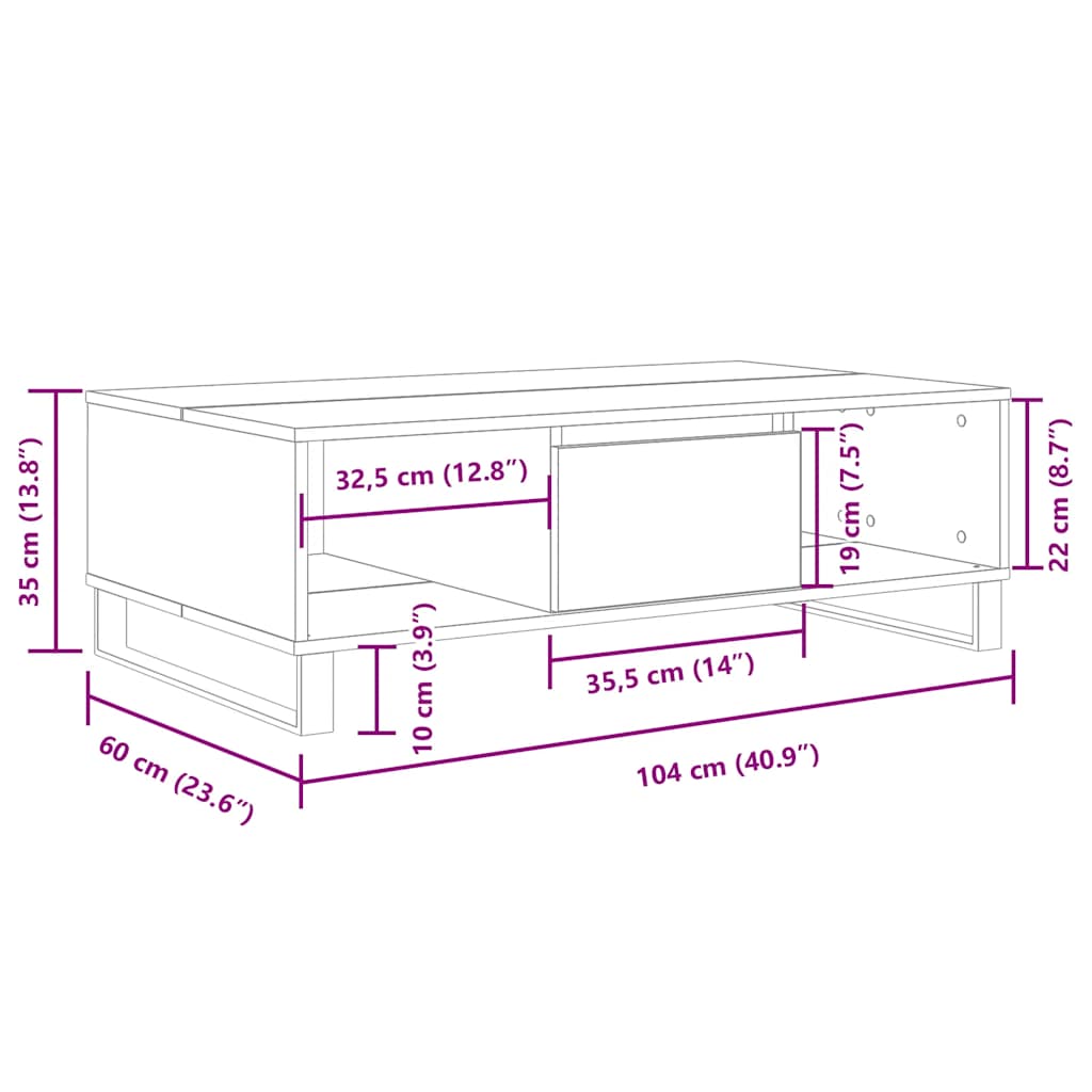 Tavolino da Salotto Rovere Sonoma 104x60x35cm Legno Multistrato