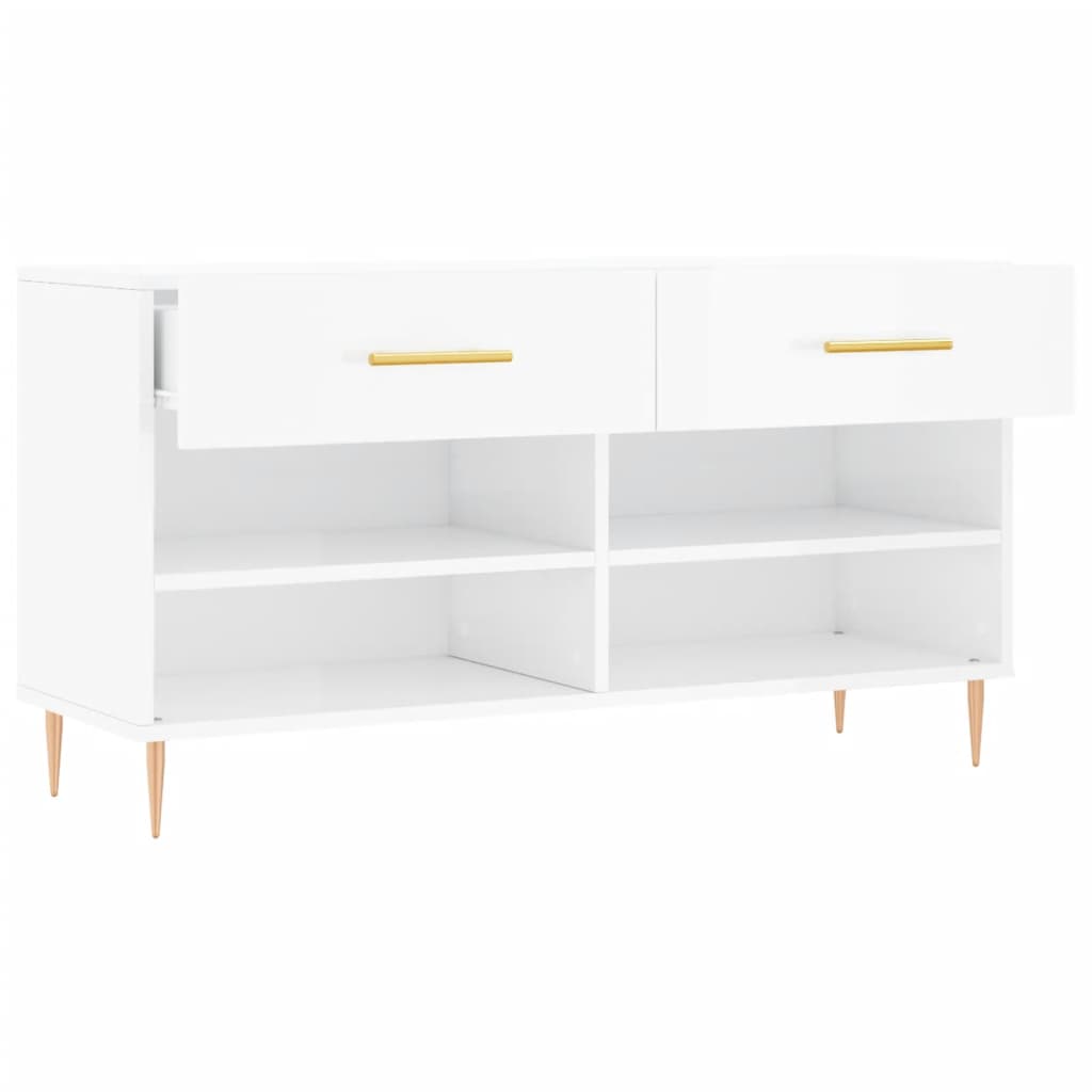 Panca Porta Scarpe Bianco Lucido 102x35x55 cm Legno Multistrato