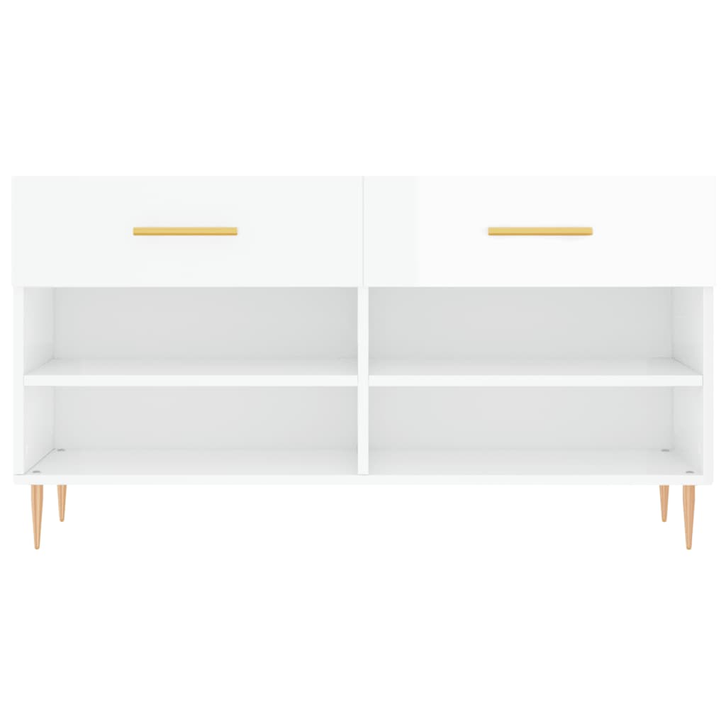 Panca Porta Scarpe Bianco Lucido 102x35x55 cm Legno Multistrato