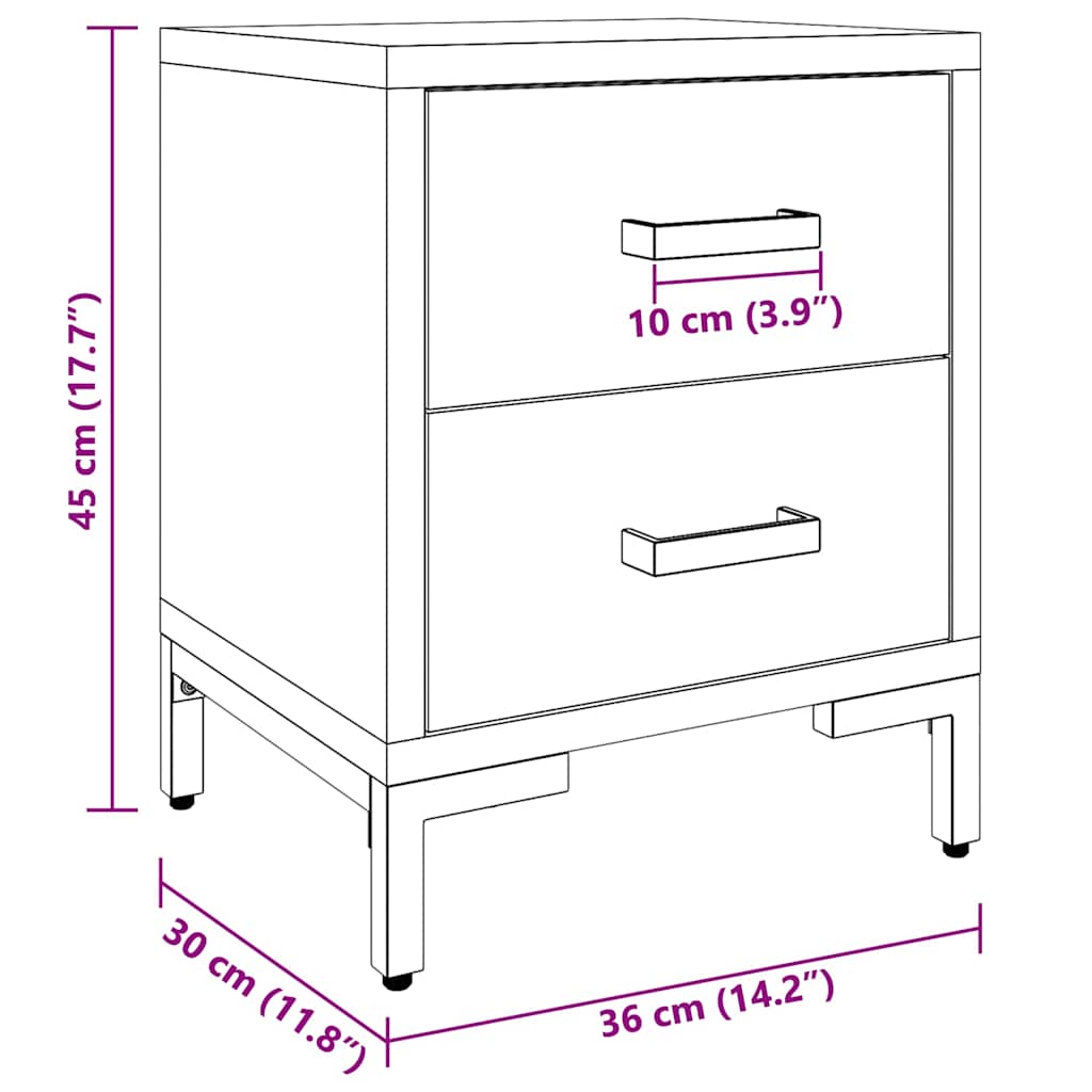 Comodini 2 pz Neri 36x30x45 cm in Legno Massello di Pino