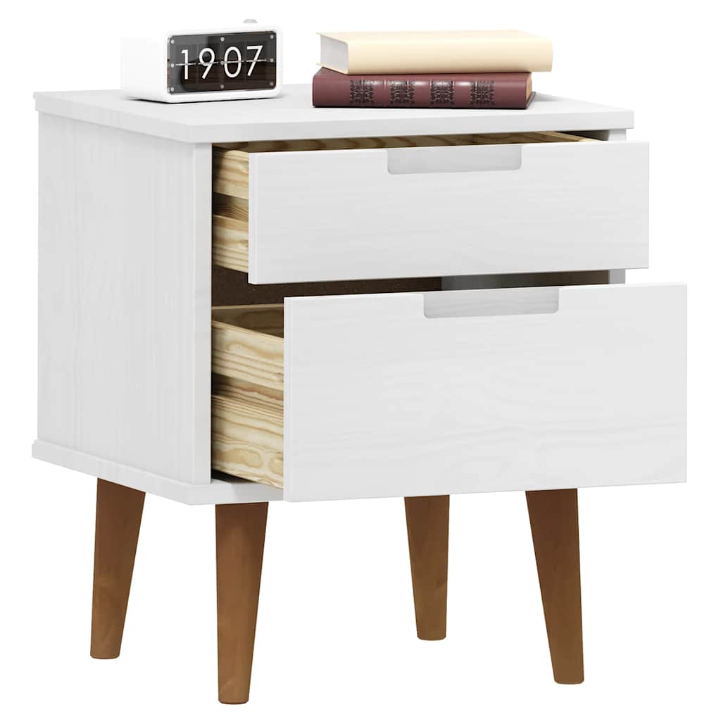 Comodino MOLDE Bianco 40x35x48 cm in Legno Massello di Pino