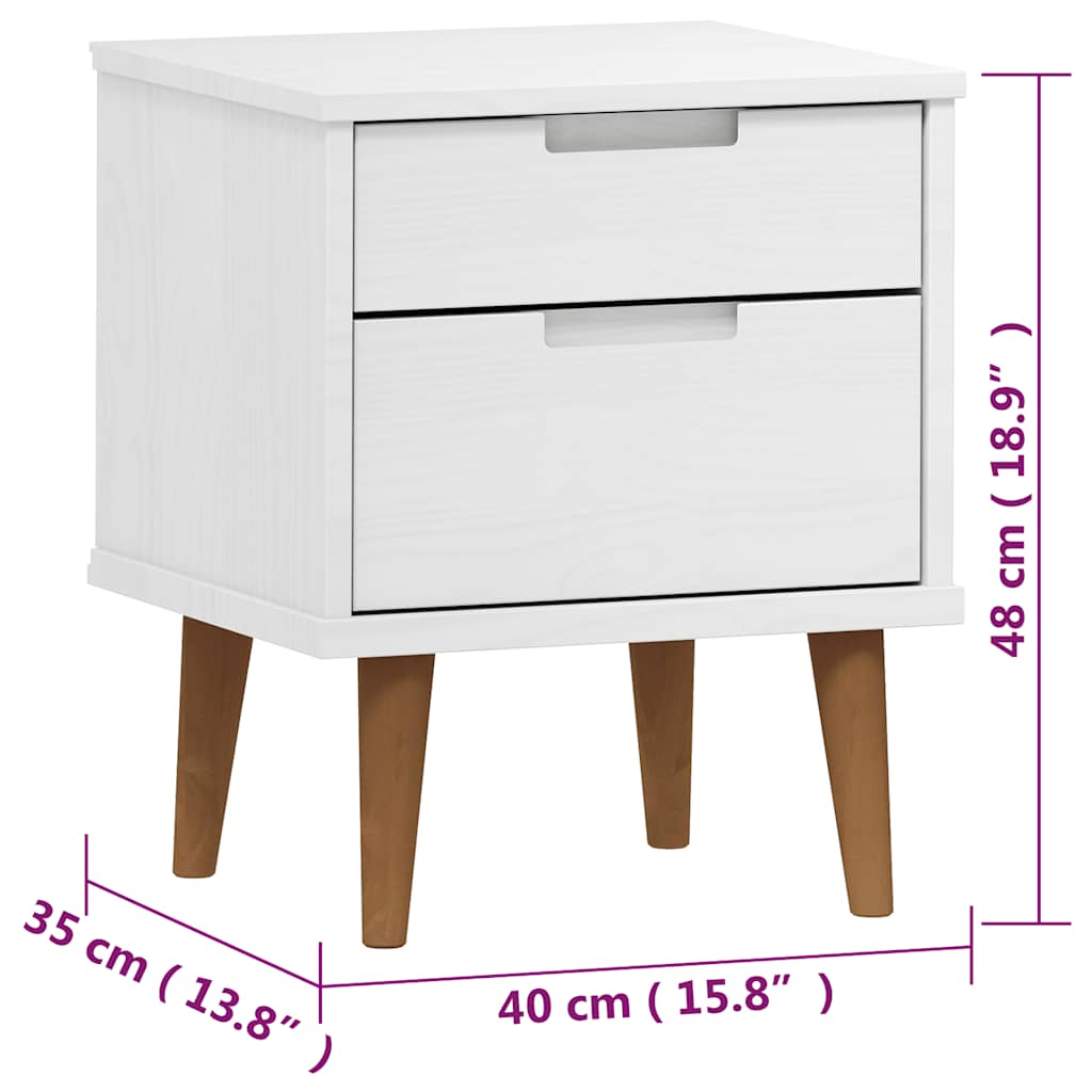 Comodino MOLDE Bianco 40x35x48 cm in Legno Massello di Pino