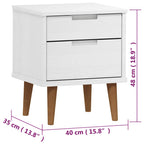 Comodino MOLDE Bianco 40x35x48 cm in Legno Massello di Pino