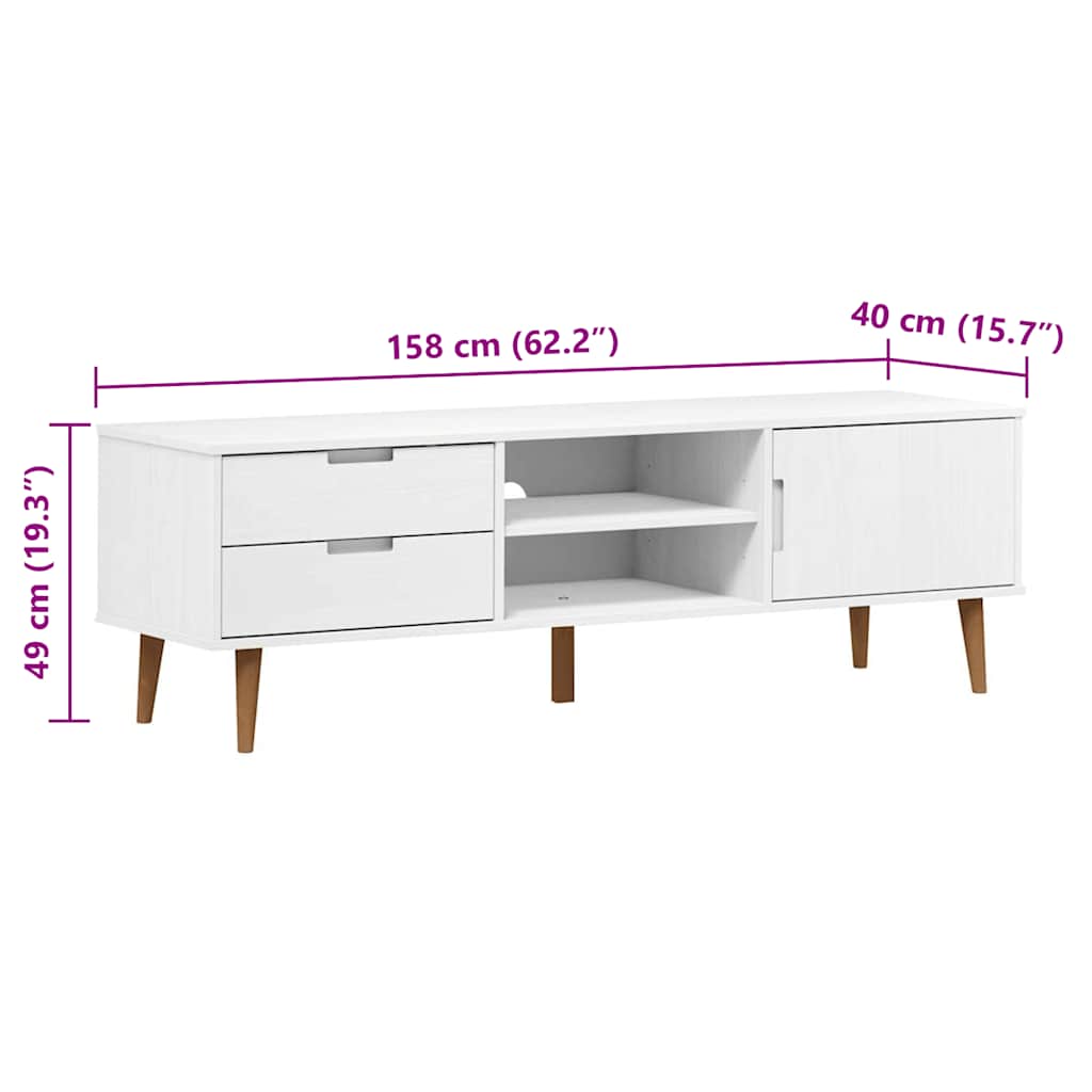 Mobile TV MOLDE Bianca 158x40x49 cm in Legno Massello di Pino