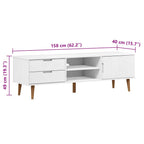 Mobile TV MOLDE Bianca 158x40x49 cm in Legno Massello di Pino
