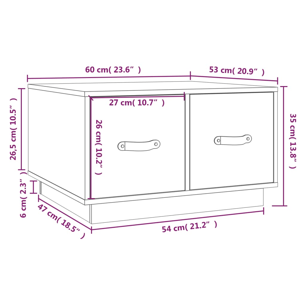 Tavolino da Salotto Grigio 60x53x35cm in Legno Massello di Pino