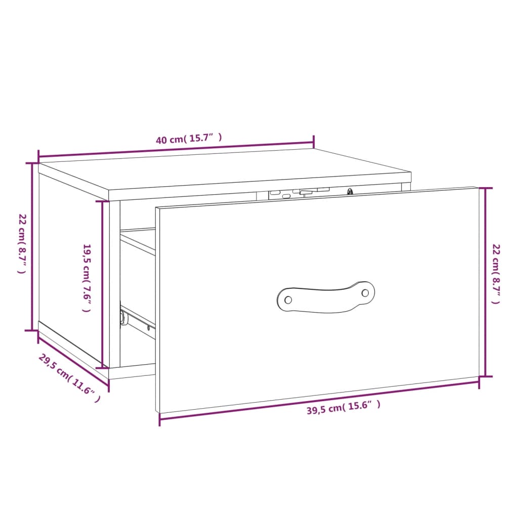 Comodino a Muro Grigio 40x29,5x22 cm