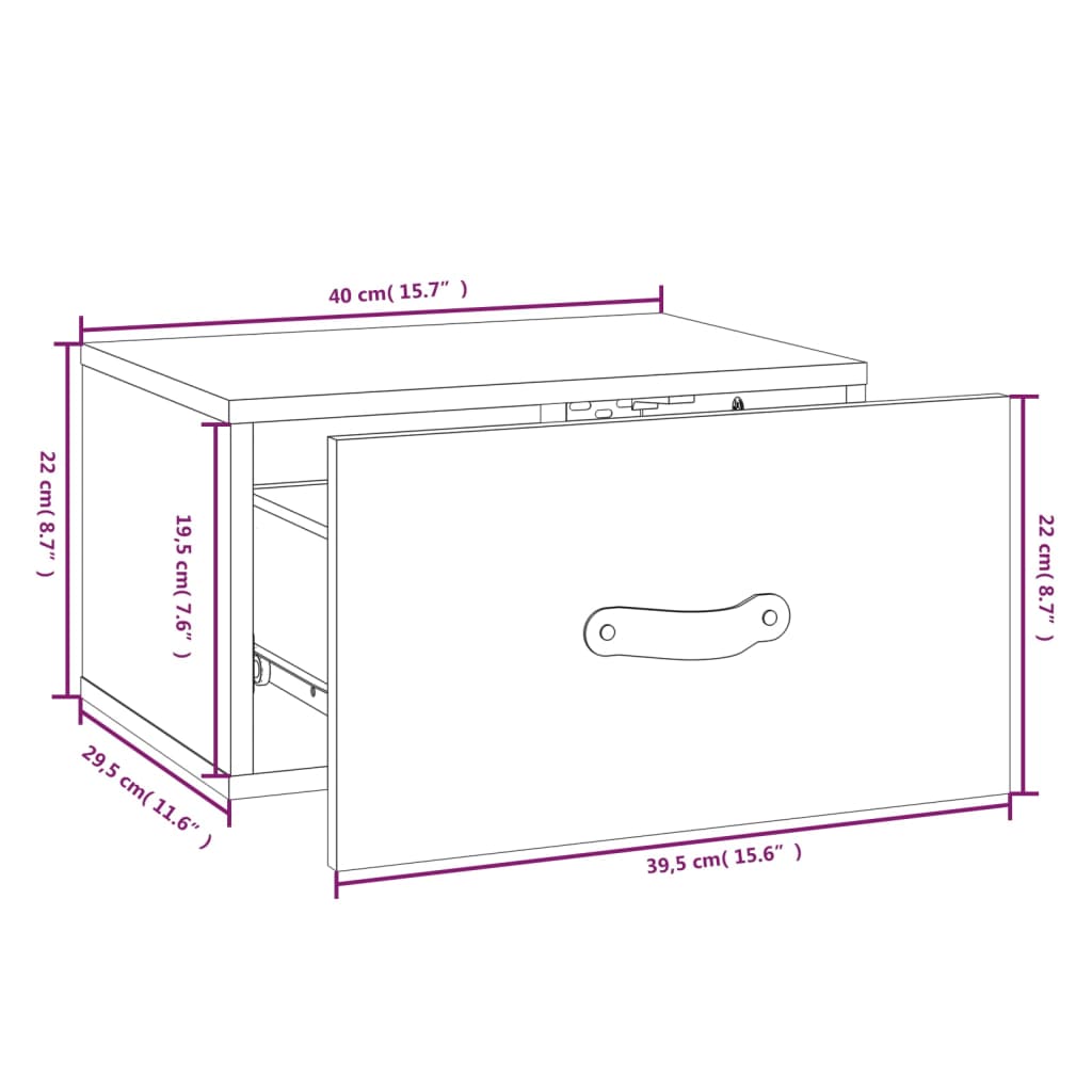 Comodino a Muro ambra 40x29,5x22 cm