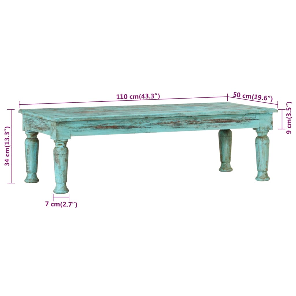 Tavolino da Salotto 110x50x34 cm in Legno Massello di Recupero