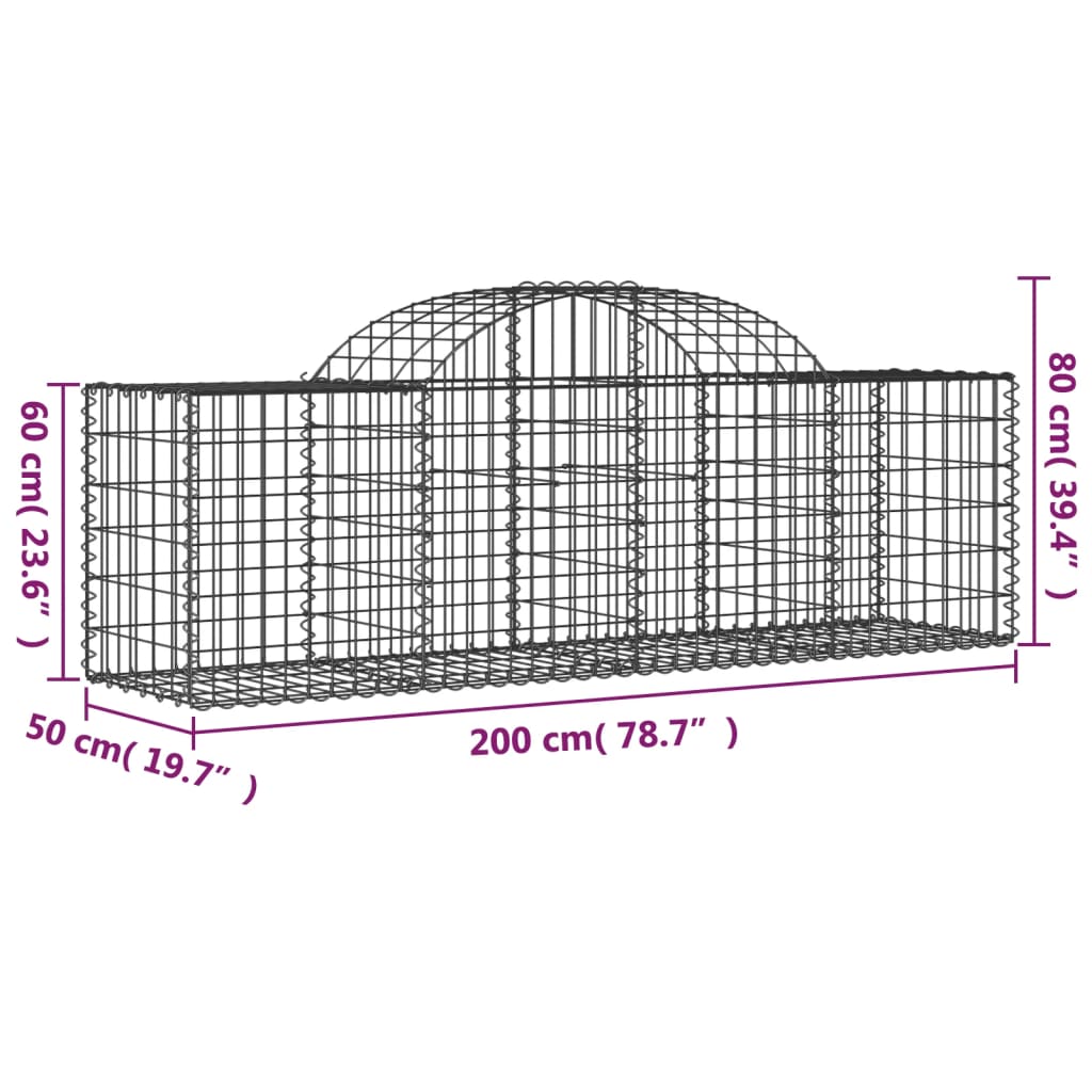 Cesti Gabbioni ad Arco 3 pz 200x50x60/80 cm Ferro Zincato