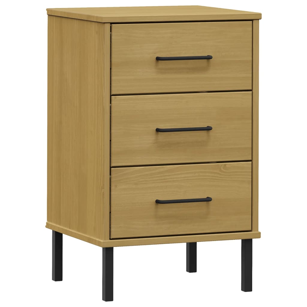 Comodino con Gambe in Metallo Marrone Legno Massello Pino OSLO