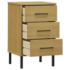 Comodino con Gambe in Metallo Marrone Legno Massello Pino OSLO