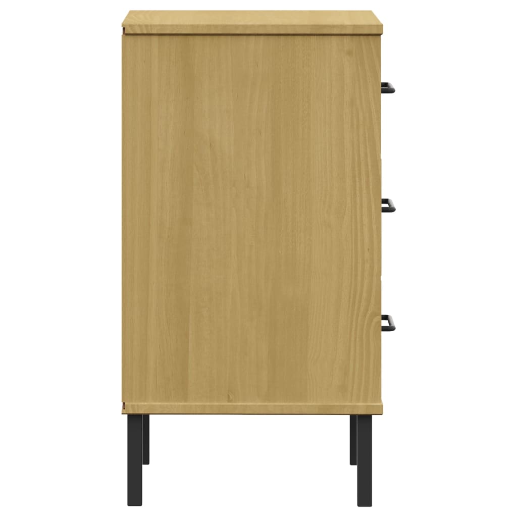Comodino con Gambe in Metallo Marrone Legno Massello Pino OSLO