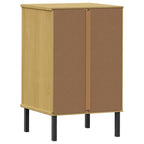 Comodino con Gambe in Metallo Marrone Legno Massello Pino OSLO