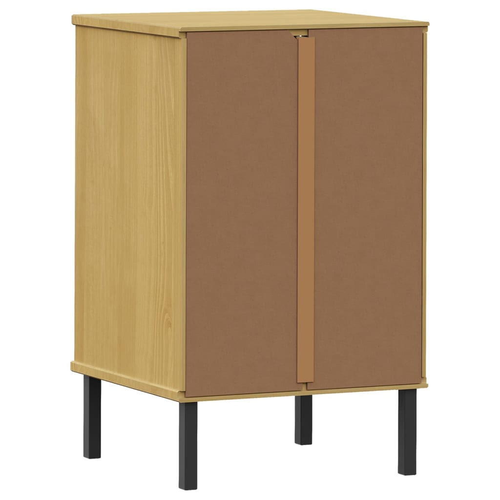 Comodino con Gambe in Metallo Marrone Legno Massello Pino OSLO