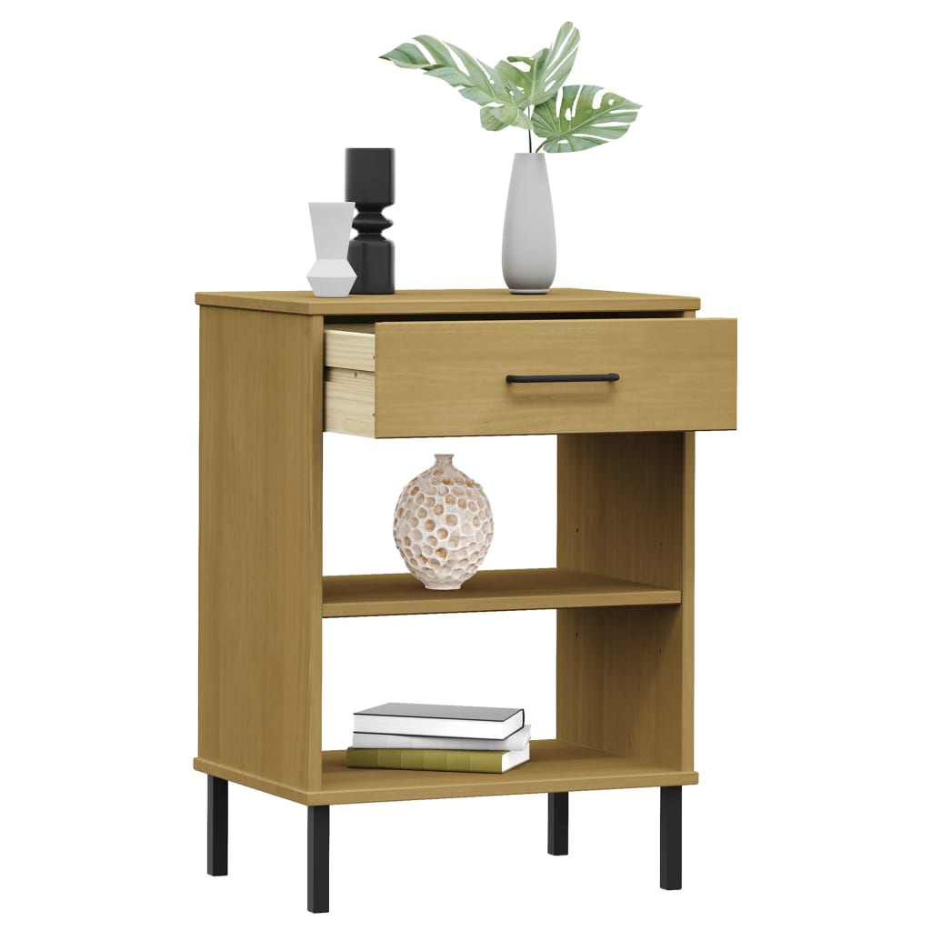 Mobile Consolle Gambe Metallo Marrone Legno Massello Pino OSLO