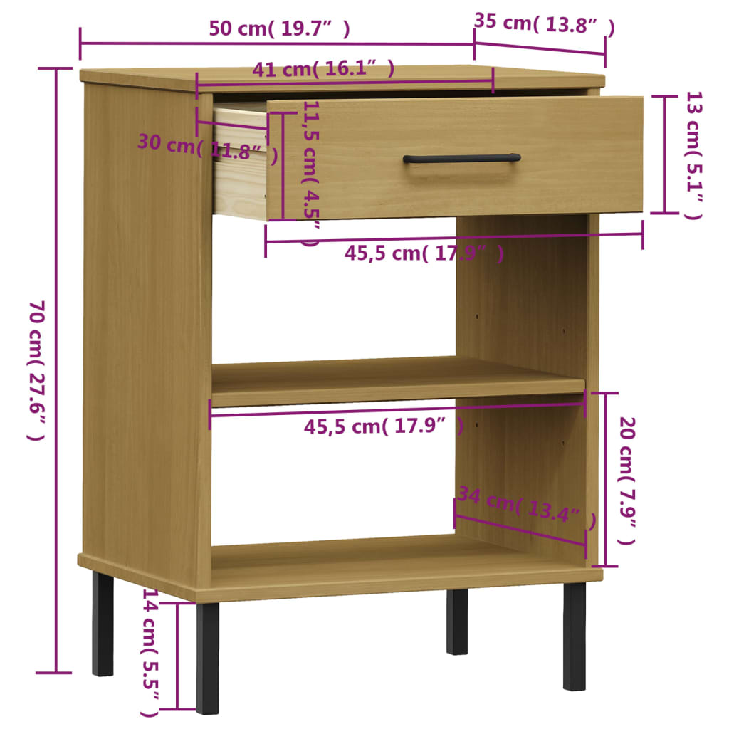 Mobile Consolle Gambe Metallo Marrone Legno Massello Pino OSLO
