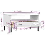 Tavolino Gambe Metallo Bianco 85x50x45 cm Legno Massello OSLO