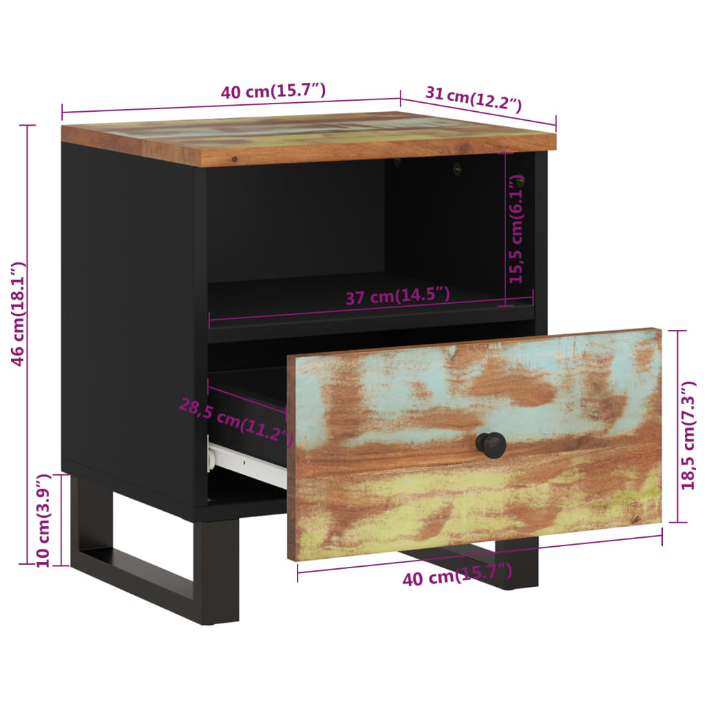 Comodino in Legno Massello di Recupero e Legno Multistrato