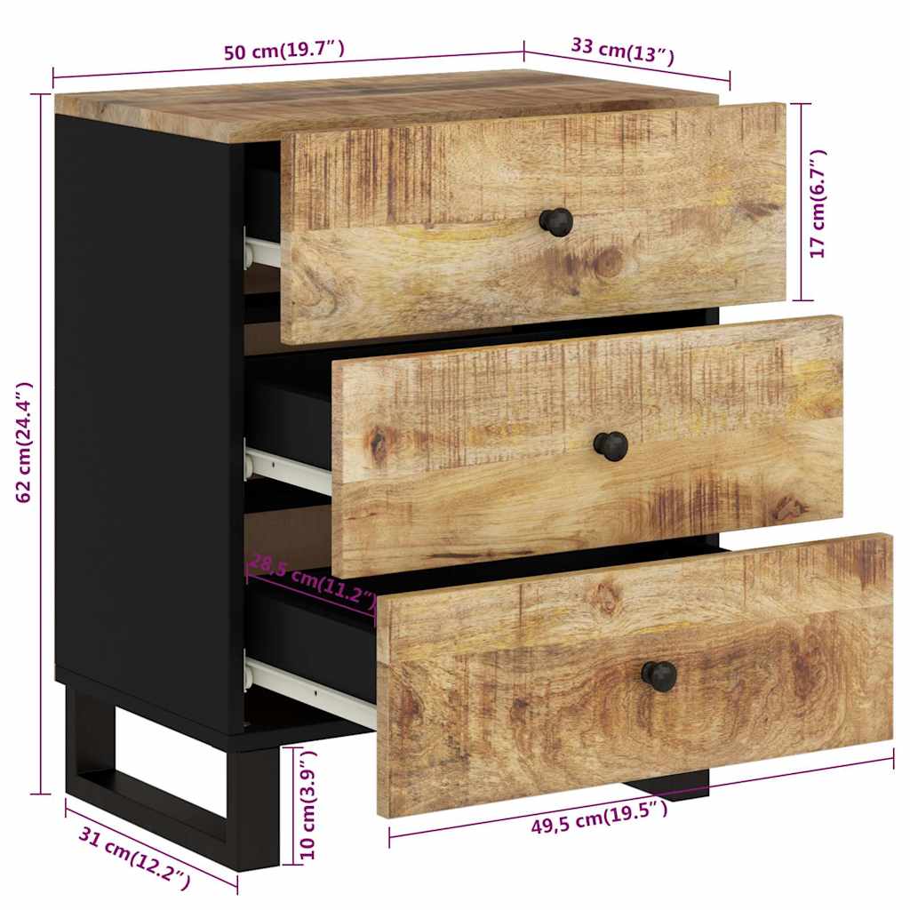 Comodino 50x33x62cm Legno Massello di Mango e Legno Multistrato