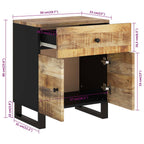 Comodino 50x33x60cm Legno Massello di Mango e Legno Multistrato