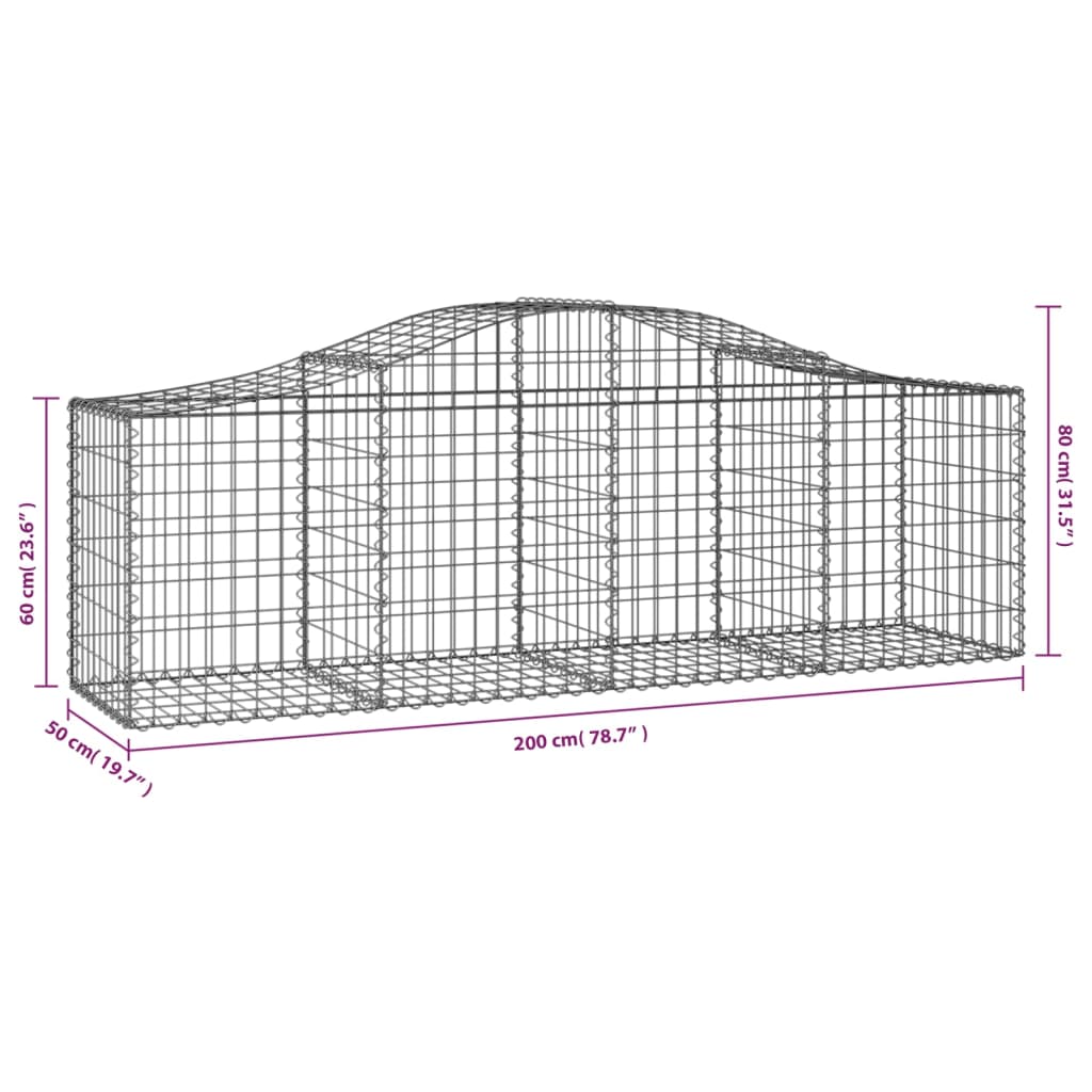 Cesto Gabbione ad Arco 200x50x60/80 cm Ferro Zincato