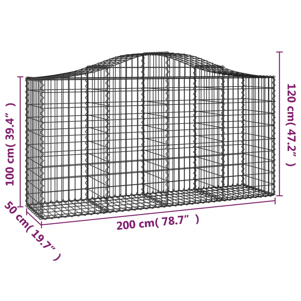 Cesto Gabbione ad Arco 200x50x100/120 cm Ferro Zincato
