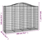 Cesto Gabbione ad Arco 200x50x140/160 cm Ferro Zincato