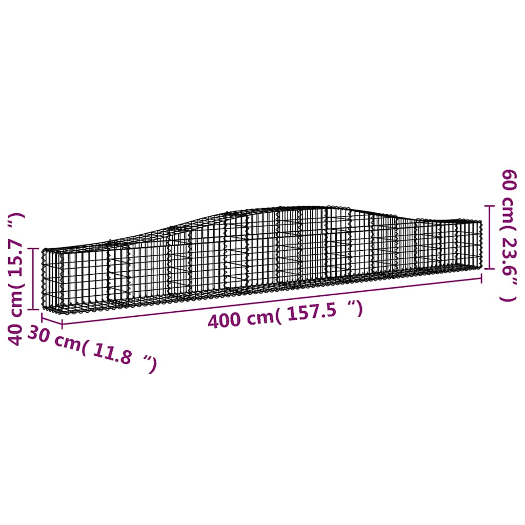 Cesto Gabbione ad Arco 400x30x40/60 cm Ferro Zincato