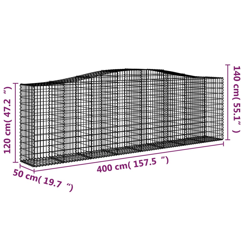 Cesto Gabbione ad Arco 400x50x120/140 cm Ferro Zincato