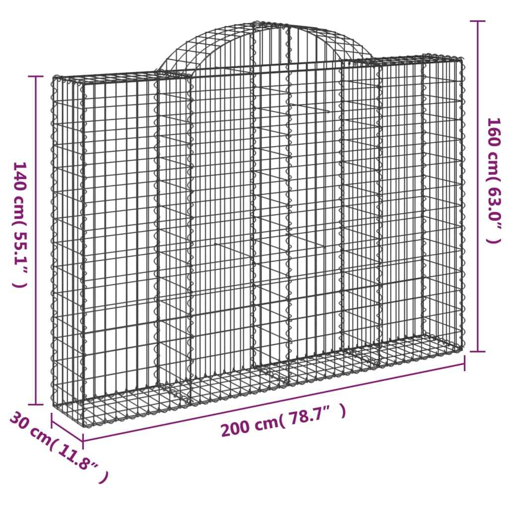 Cesto Gabbione ad Arco 200x30x140/160 cm Ferro Zincato