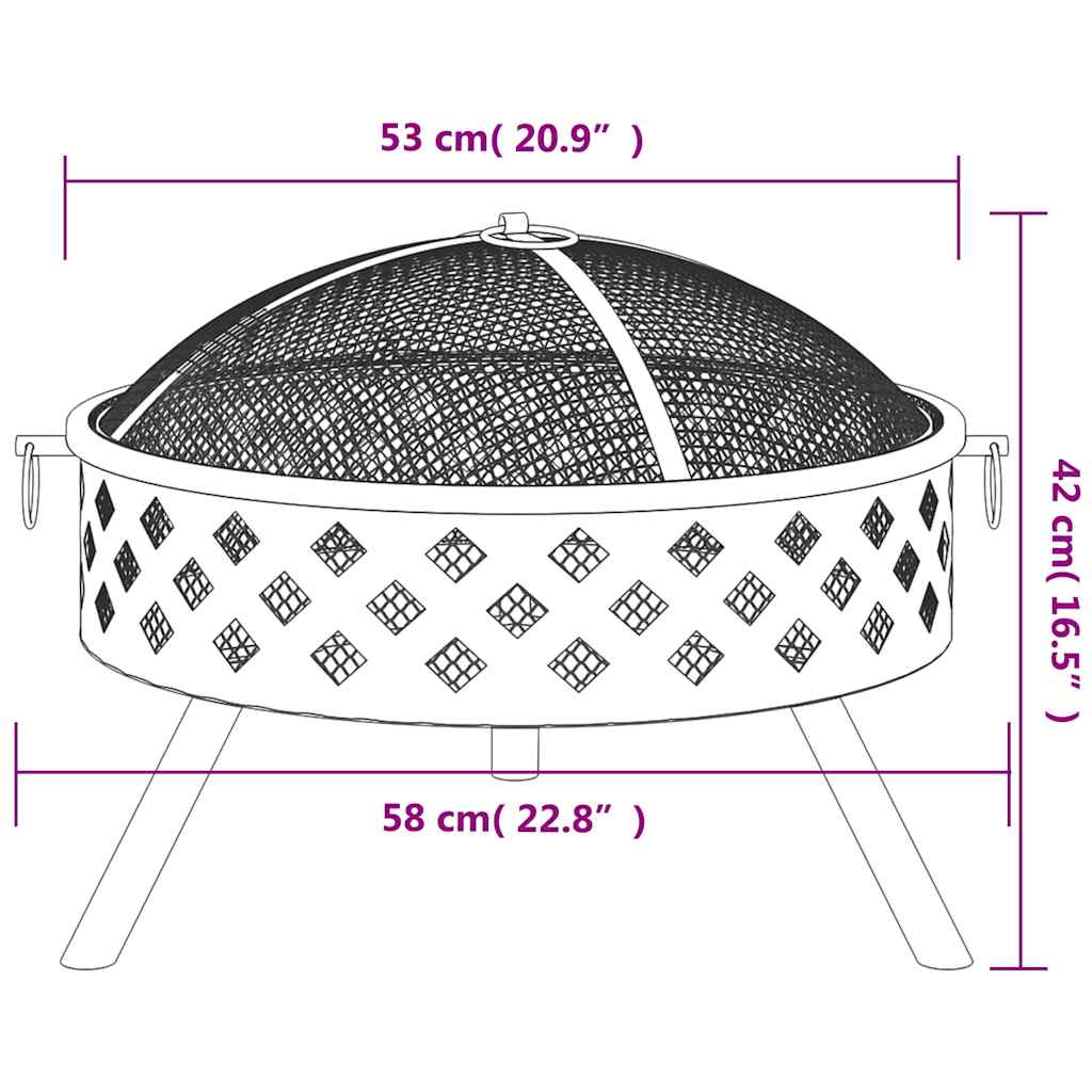 Braciere con Attizzatoio 58 cm XXL in Acciaio