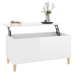 Tavolino Salotto Bianco Lucido 90x44,5x45 cm Legno Multistrato